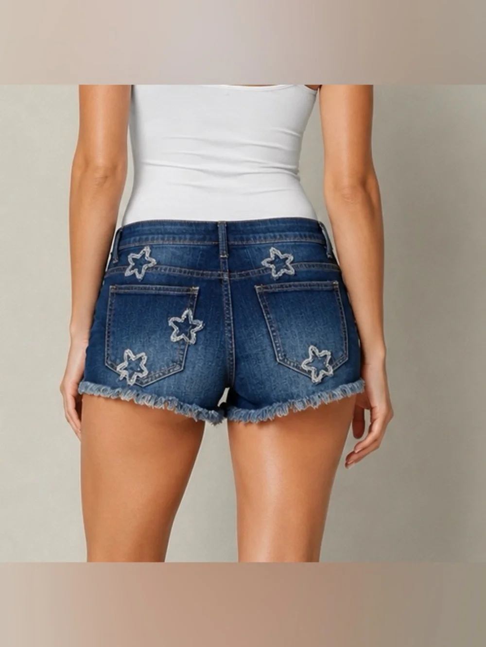 VENUS Blue Distressed Denim Shorts with Star Appliqué
